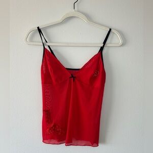 Red Sheer Lingerie with Black Straps